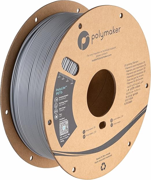 Polymaker PolyLite Grey 3D Printer PETG Filament 1.75mm 1kg, Legacy PETG Formula, +- 0.03mm Dimensional Accuracy, Reliable Everyday Filament, Strong Layer Bonding, Compatible with Most 3D Printers