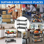 Heavy Duty 360 Restaurant Cart, 42'Wx20'Dx39'H, 3-Shelf Plastic, Lockable Wheels, Extra Large for Foodservice/Restaurant/Cleaning (Black)