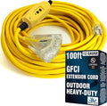 100 ft GFCI Extension Cord - Outdoor Extension Cord Waterproof - Heavy Duty Outdoor Extension Cords 100 ft with Multiple Outlets - Watts Wire - 100' Grounded - GFI Cord - extensiones electricas