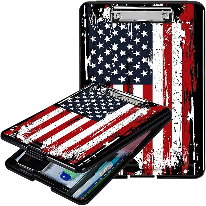 Side Opening Clipboard with Storage and Pen Holder, Large Capacity Heavy Duty Clip Board, American Flag Design for Teachers and Nurses
