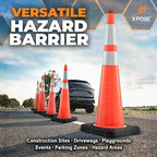 Xpose Safety 36 Inch Orange Slim Line Traffic Cones Heavy Duty 12lb with 6" & 4" Collars, 8 Pack Multipurpose PVC Plastic Safety Cone for Parking, Soccer, Caution, Kids & Construction - DOT Approved