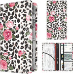 Premium Car Registration and Insurance Card Holder, Cute PU Leather Car Document Holder, Vehicle Glove Box Car Organizer with Magnetic Closure for Driver License, Cards Leopard Rose