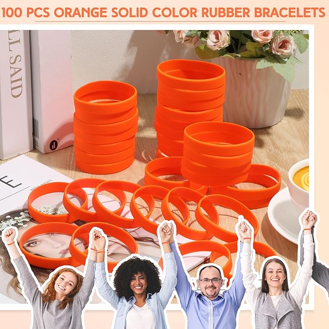 Liliful 100 Pcs Silicone Rubber Wristbands Rubber Wristband Bracelet Bands for Silicone Wristbands for Women Men(Orange)