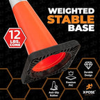 Xpose Safety 36 Inch Orange Slim Line Traffic Cones Heavy Duty 12lb with 6" & 4" Collars, 4 Pack Multipurpose PVC Plastic Safety Cone for Parking, Soccer, Caution, Kids & Construction - DOT Approved