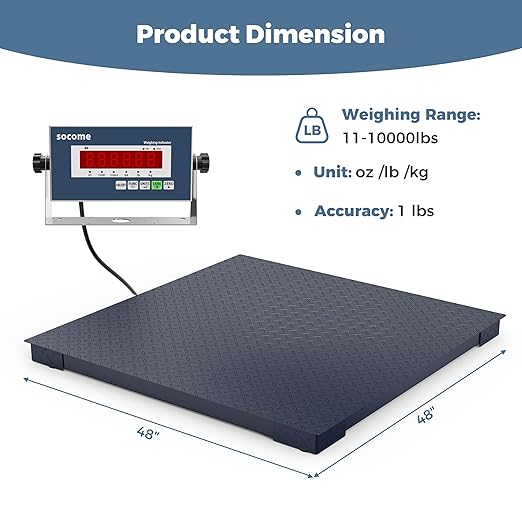 48"x48" Industrial Floor Scale, Accurate Pallet Scale with Digital Indicator, Heavy Duty Weighing Scale for Warehouse Weight Weighing, 10000 lb x 1 lb, Navy
