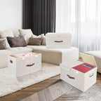 TYEERS Extra Large Collapsible Storage Bins with Lids and Compartments, Washable, Fabric Storage Boxes, 21.7x13x11.8 inches, 3 Pack, Beige