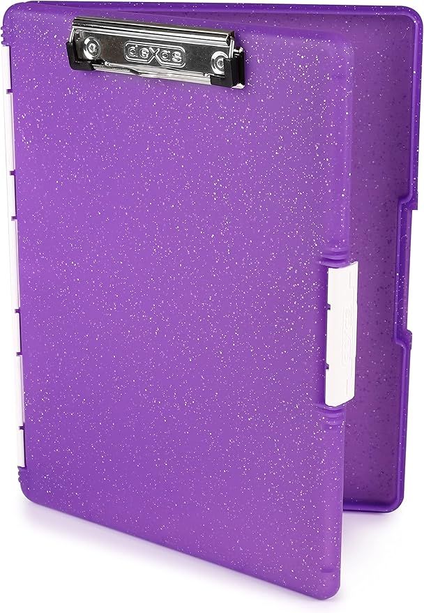 Dexas Slimcase 2 Plastic Clipboard with Storage & Side Opening, Purple Glitter,Office Supplies Clipboards to Organize,Carry & Store, A4 Holder,Style and Functionality Nursing Clipboard(Pack of 6)