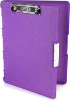 Dexas Slimcase 2 Plastic Clipboard with Storage and Side Opening, Purple Glitter, Office Supplies Clipboards to Organize, Carry and Store, A4 Holder, Style and Functionality Nursing Clipboard