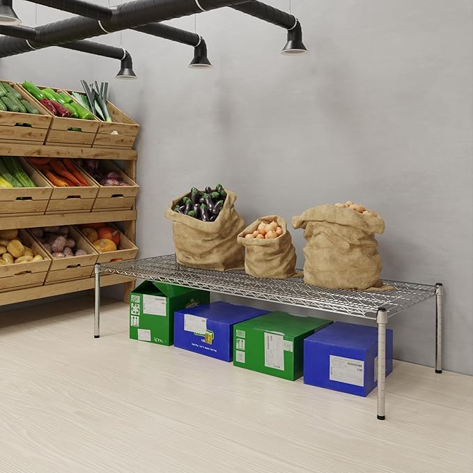 21''W x 60''L x 14''H Chrome Plated Wire Dunnage Rack | Off The Floor Storage
