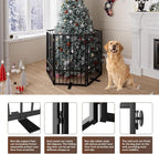 6 Panels Full Metal Freestanding Dog Gates with Door, 120” W x 32” H Folding Pet Gate Fence with Support Feet for Indoor,Stairs, Hallways and Doorways(Black)