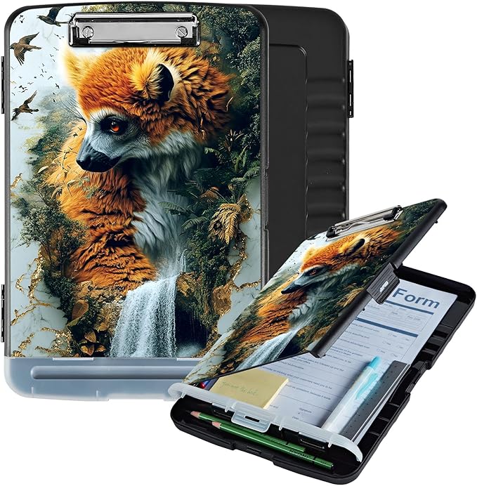 Clipboard with Storage Box & Pen Holder,Heavy Duty Clip Boards 8.5x11 for Nursing,High Capacity,School & Office Supplies,Lemur Waterfall