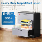 3 Drawer File Cabinet, Lateral Filing Cabinets for Home Office, Office Storage Drawers with Lock, Hanging Files Legal/Letter A4 Size (Assemble Required,Black Grey)