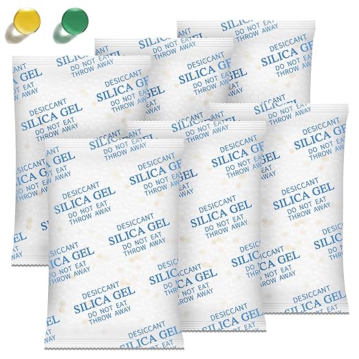 Moisture Absorbers – 100 Gram 16 Packs Silica Gel Packets Food Grade Silica Packets with Color Indicating, Premium Desiccant Packs for Food, Electronics, Closet, Jewelry and Safe Storage