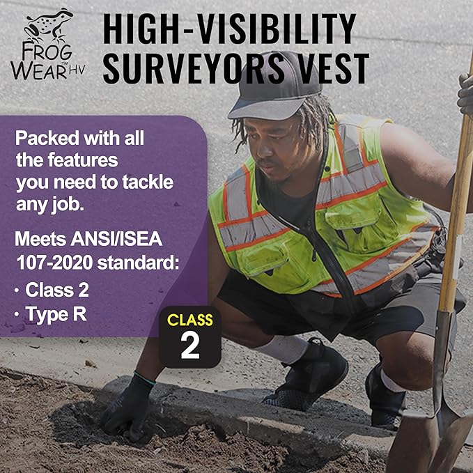 Global Glove GLO-099 Premium High-Visibility Surveyors Safety Vest, Lightweight and Breathable, Zipper Closure, 9 Pockets