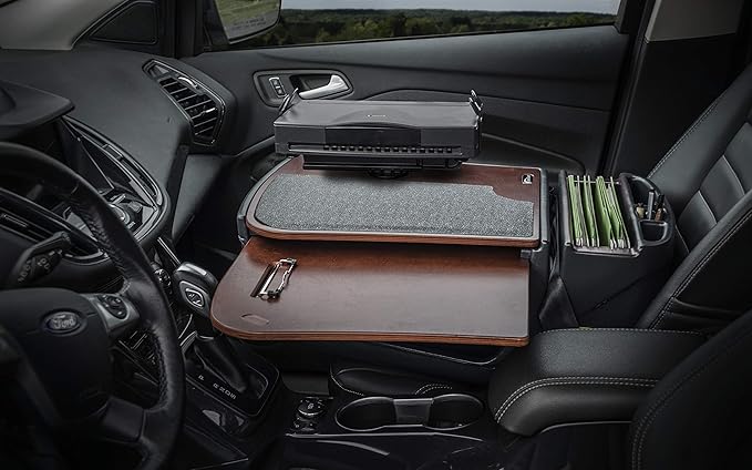 AutoExec AE-GMCD-PS-PI-21M GripMaster Car Desk for Your Vehicle Workstation and Mobile Office, Mahogany with Printer Stand and 400 watt Power Inverter