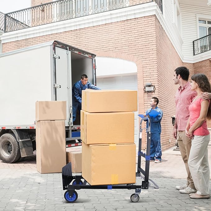 3 in1 Heavy Duty Convertible Hand Truck Dolly Cart, Folding Trolley Cart with Wheels, 600lbs Capacity for Transport Moving in Warehouse, Supermarket, Equipment (Blue)