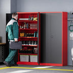 Letaya Metal Storage Cabinets with Lock, 71" Tall Locker Organizer Steel Cabinets, Adjustable Shelves 2 Doors for Home, Office, Warehouse,Garage,Industrial,Employee Lockers (Style B, Black Red)