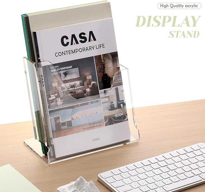 Acrylic Brochure Holder 8.5X11Inch, Clear Flyer Stand Display, Magazine Pamphlet, Booklet Holder for Desk(1 Pack) Used For Office Exhibitions Café Hotel Lobby Library...