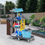 Commercial Janitorial Cart with Wheels, 3-Shelf Rolling Cleaning Trolley with 16-Gallon Trash Bag, 220 Lbs Heavy-Duty Capacity Housekeeping Cart - Ideal for Hotel, School, Apartments & More