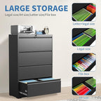 File Cabinets 4 Drawer,Metal Office Storage Filing Cabinet with Lock,Black Lateral Filing Cabinet for Home Office,Horizontal Locking File Cabinet for Legal/Letter/A4 Files,Assembly Required