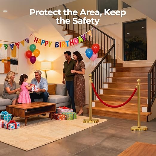 16pcs Sturdy Gold Stanchion Posts and 16pcs High Quality Red Carpet Velvet Ropes, Water/Sand/Concrete Fillable Leakproof Base, Crowd Control Barriers for Birthday, Prom, Business, Wedding