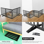ZJSF Freestanding Indoor Dog Gate for House Foldable Wood Puppy Gate for Doorways Pet Gate for Stairs Extra Wide Pet Fence, Black, 24" Height 4 Panels