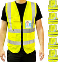 PeerBasics Safety Vest 5 Pack, Yellow, ANSI Class 2, Reflective, For Men Women Unisex, With Pockets Zipper, Breathable Mesh (Medium)