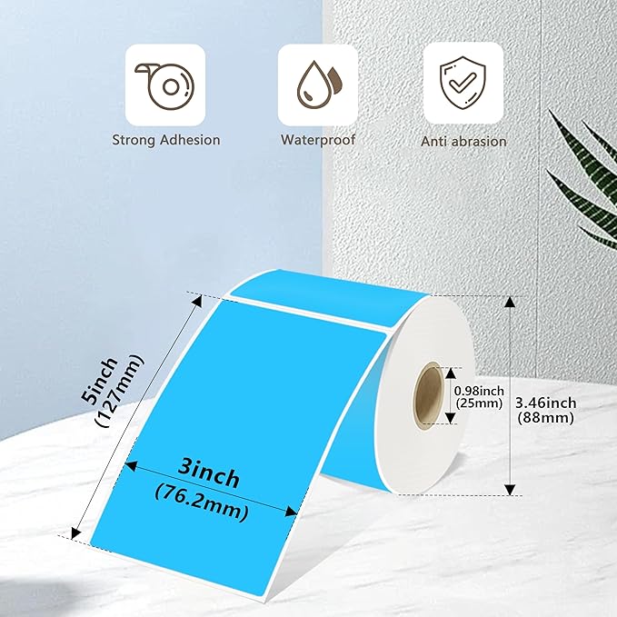 3x5 Inch Thermal Label Stickers,300Pcs Waterproof Rectangle Labels for Storage Bins,Moving Boxes,Address & Inventory Organization,Small Business Labeling,Sky Blue