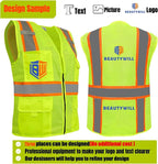 BeautyWill Custom Safety Vest Customized Logo Class 2 High Visibility Reflective Vest with Pockets Construction workwear