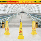 Floor Safety Cone Yellow Caution Wet Floor Sign 4 Sided Wet Cone Sign Public Caution Yellow Avoid Fall Slip Accident for Indoors and Outdoors(10 Pieces)