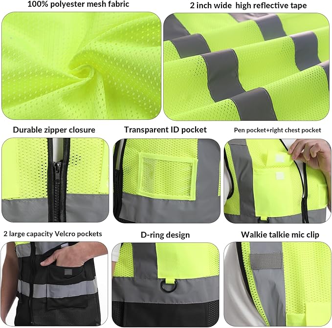 BeautyWill Custom Safety Vest Logo Class 2 High Visibility Reflevtive Vest Outdoor Protective Workwear