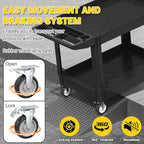 Heavy Service Utility Cart on Wheels,Tool Cart on Wheels, Service Cart for Garage, Warehouse, Workshop, Office, Cleaning (Black-45.7 inch)