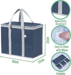 VENO 2 Pack Cooler Bag and Insulated Grocery Bags for Food Delivery, Collapsible Cooler, Reusable Shopping Bags for Groceries with Zipper, Foldable, Heavy-Duty, Stands Upright (Dark Blue, 2 Pack)