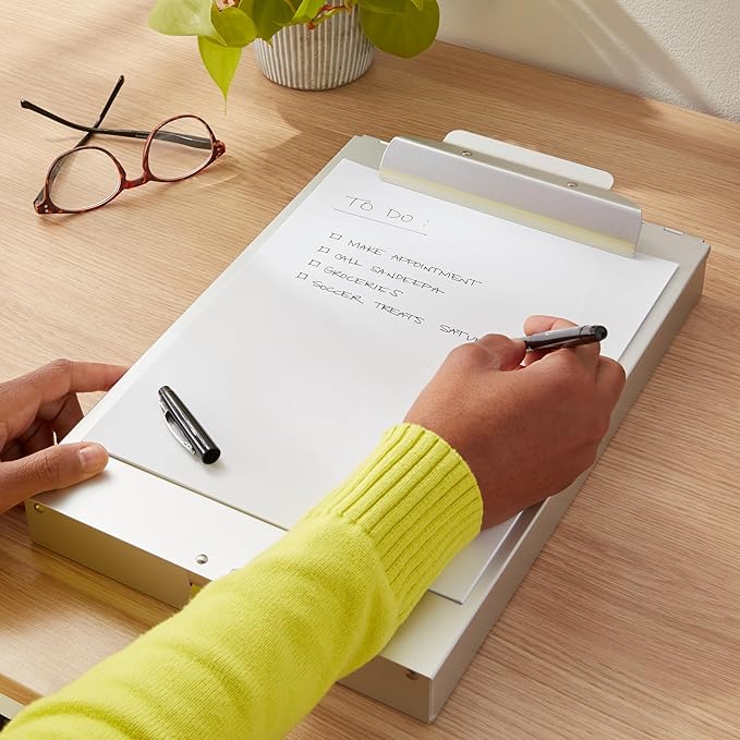Amazon Basics Metal Clipboard with 2 Compartments and Interior 250 Sheet Paper Storage, 14.09 x 9.21 x 2.6 inches, letter size, Silver