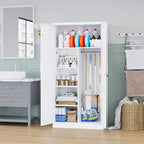 Broom Closet with Lock, Metal Storage Cabinet 36" Wide, 5-Tier Steel Utility Cabinet with Hanging Rod & Doors for Garage, Laundry Room, Warehouse Storage