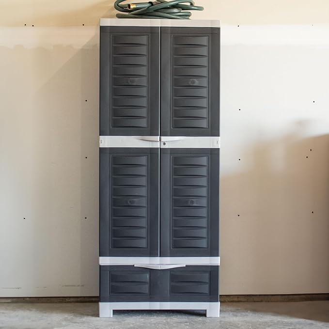 Sunnydaze Lockable Storage Cabinet - Indoor or Garage Storage Cabinet with 3 Adjustable Shelves - 57.5" H - Garage, Office, Home, Laundry Room - Charcoal