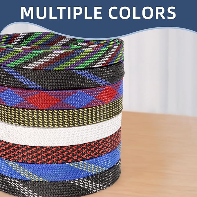 Braided Cable Sleeving, PET Expandable Braided Cable Sleeve, Flexible Mesh Sleeving Cord Management for Audio Video and Other Home Device, Cord Protector from Pets (Black Gold, 3/8" x 25ft)
