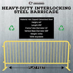 Angry Bull Barricades Metal Interlocking Steel Barricade (8.5 Ft. Heavy Duty, Flat Feet, Yellow Powder Coated, Set of 10)
