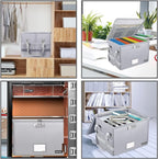ENGPOW File Box with Lock, Fireproof Document Box with Pockets, Collapsible File Organizer Filing Storage Cabinet with Handle, Portable Home Office Safe for Hanging Letter/Legal Folders,Silver,2 Pack