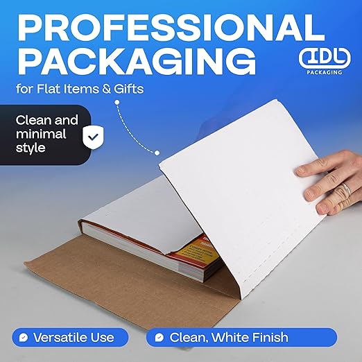 White Mailing Boxes 12"x10.5"x2", Pack of 50, USA-Made - Strong, Easy to Fold Cardboard Boxes for Secure Storage, Shipping and Moving - Water-Resistant and Snug Fit Cardboard Mailers by IDL Packaging