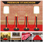 Blulu 8 Sets Stainless Steel Stanchion Set 8 Crowd Control Poles 7 Velvet Ropes and 2 A4 Sign Holders Carpet Ropes and Hollow Base Poles Easy Assembly Safety Barrier for Event Party(Black Gold)