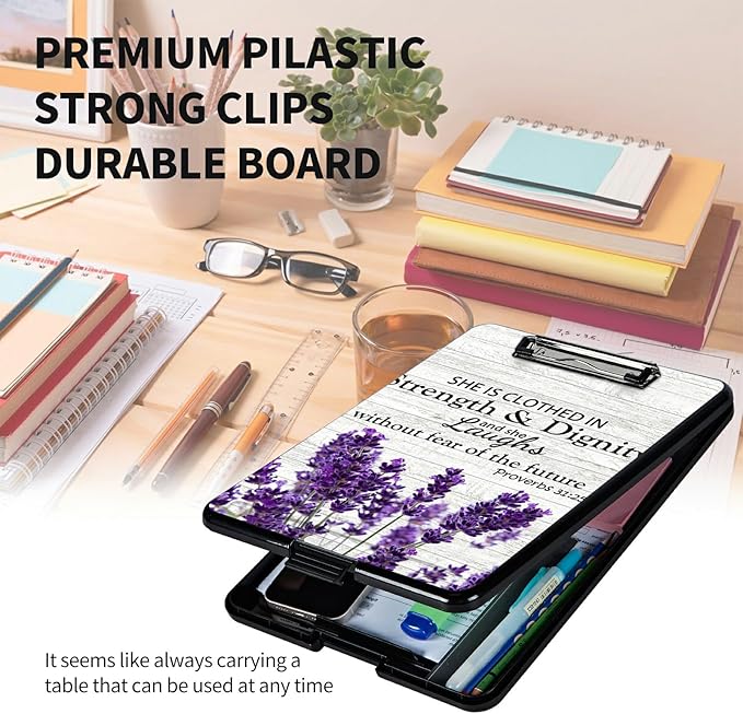 A4 Clipboards,Heavy Duty Waterproof Nursing Plastic Folder Clipboard with Storage Clip Boards,File Folder Storage Box Clipboard Case for Teacher,Doctor,Offices,Purple Lavender