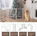 4 Panels Full Metal Freestanding Dog Gates with Door, 80” W x 32” H Folding Pet Gate Fence with Support Feet for Indoor,Stairs, Hallways and Doorways(White)
