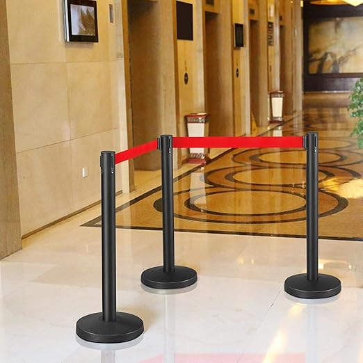 Yaheetech 2-Pack Stanchion Post Rope Barriers - Heavy Duty Black Crowd Control Stanchions 36-Inch Height with 6.5 Feet Red Retractable Belt Easy Connect Assembly