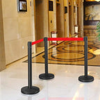 Yaheetech 2-Pack Stanchion Post Rope Barriers - Heavy Duty Black Crowd Control Stanchions 36-Inch Height with 6.5 Feet Red Retractable Belt Easy Connect Assembly