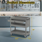 3 Tier Rolling Tool Cart on Wheels, 550 LBS Tool Cart with Drawers，Heavy Duty Utility Cart with Pegboard and Hook，Mechanic Tool Storage Cart for Garage, Warehouse and Repair Shop(Gray)
