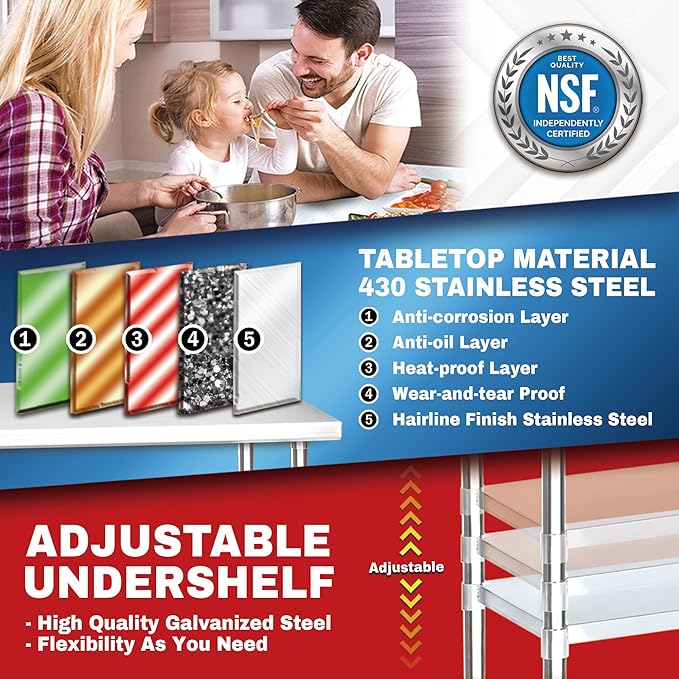 DuraSteel 24x24 NSF Stainless Steel Cart Work Table - Heavy Duty Rolling Food Prep Table - Metal Utility Cart on Wheels Caster, Grill Stand Microwave Outdoor Kitchen Tables Countertop Island Large Top