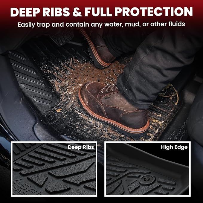 LASFIT Floor Mats for Nissan Frontier 2009-2021 King Cab (Not Fit Crew Cab), All Weather TPE Custom Fit Easy Clean Durable No-Curling Floor Liners for Frontier 1st & 2nd Row Car Mats, Black