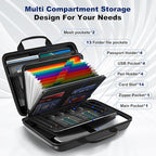 Fireproof Document Box, Hard Case Fireproof File Organizer with Lock and 13 Pocket Accordion File Folder, Portable Safe Box for Home Office Travel to Storage Important Documents Laptop Black