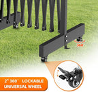 12.2FT Black Industrial Metal Expandable Barricade，Retractable Traffic Fence with Casters, Folding Security Gate，Portable Barricade Gate for Construction Area, Traffic Control, Cordon